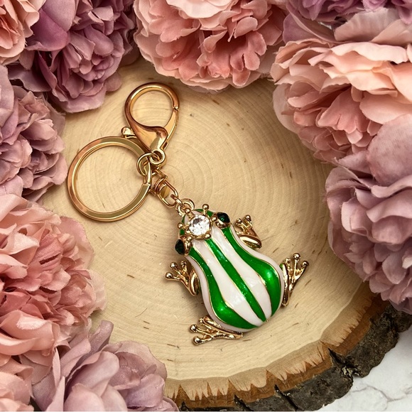 The Frog Prince Green and White Striped Keychain Charm - Picture 9 of 16